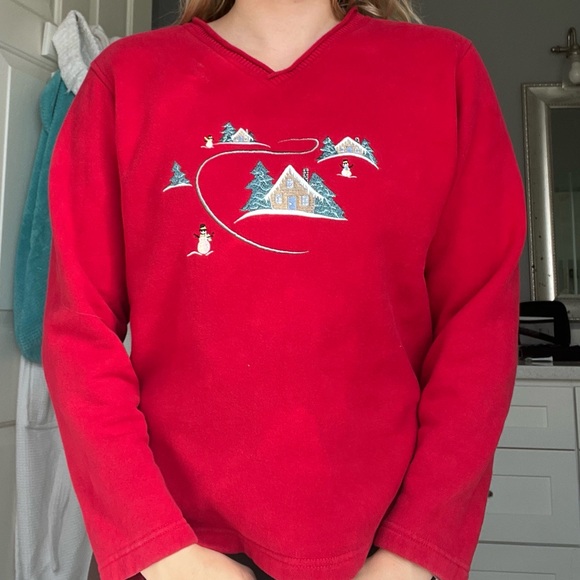 Classic Elements, Christmas Sweatshirt, Small, Red with Snowman Scene - Picture 4 of 7